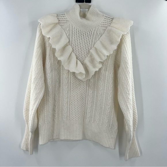 Madewell NWT Cable Winslow Mockneck Sweater Alpaca Blend in Antique Cream Large - Picture 3 of 10